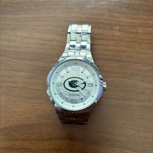 Green Bay Packers Watch Fossil Mens Wristwatch Three Hand Silver Large Logo NFL